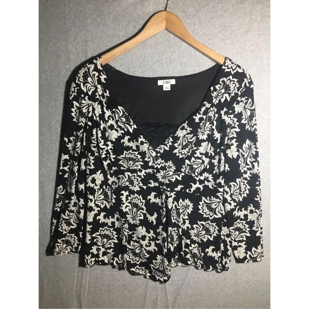 Womens Cato Blouse V Neck Modesty Panel Fake Wrap Top Paisley floral